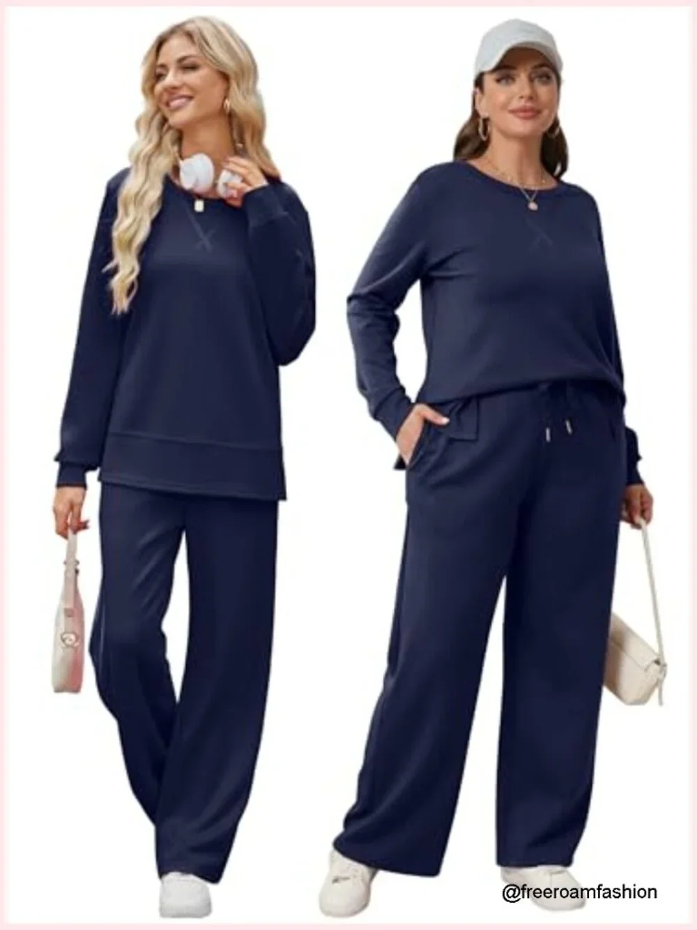 2 Piece Lounge Set Side Slit Tunic Wide Leg Sweatsuit S-3XL